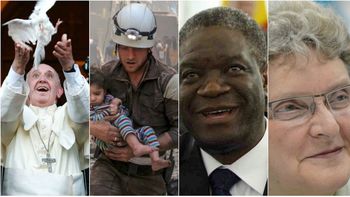 Papa Francisco, Cascos Blancos, Denis Mukwege y Svetlana Gannushkina Papa Francisco, Cascos Blancos, Denis Mukwege y Svetlana Gannushkina