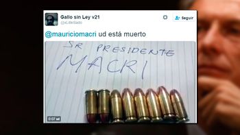 Captura de las amenazas que un usuario de Twitter realizara al presidente Mauricio Macri Captura de las amenazas que un usuario de Twitter realizara al presidente Mauricio Macri