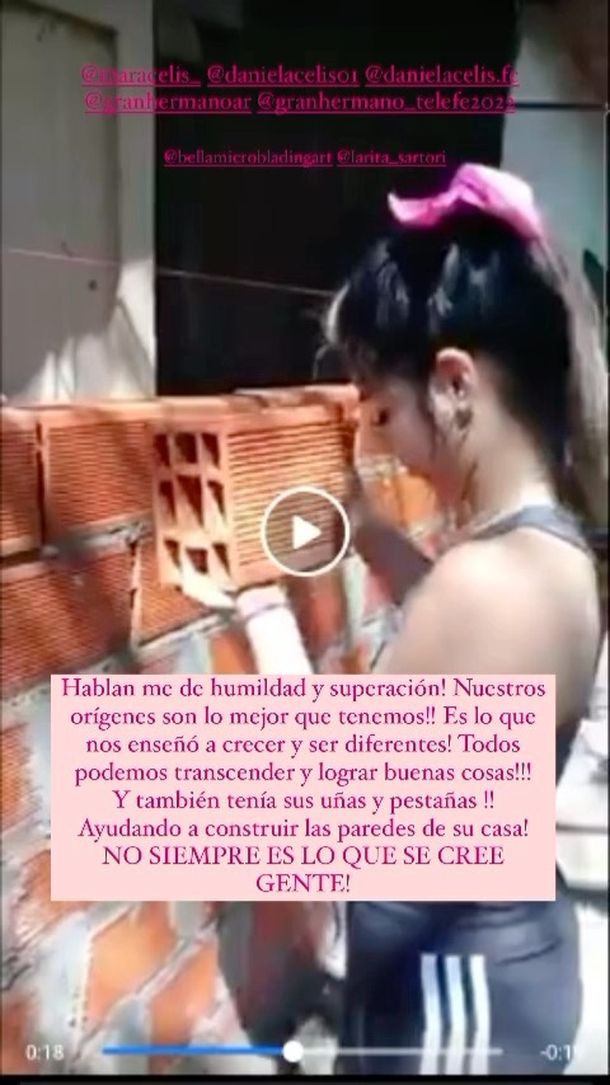 El posteo de Pestañela como albañila