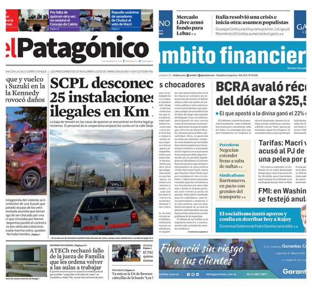 Tapas de diarios del viernes 1 de junio de 2018