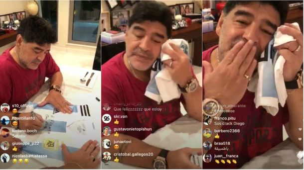 Maradona firmó camisetas en vivo en Instagram