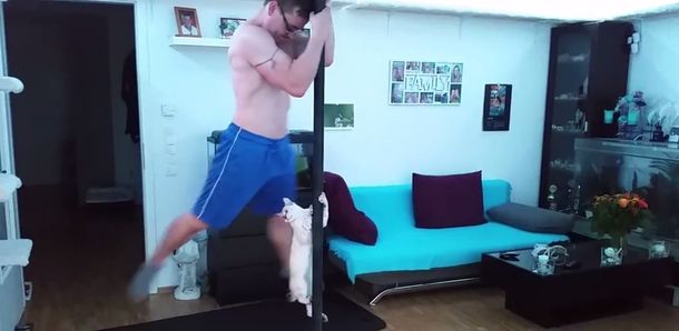 VIDEO: un hombre y un gato sorprenden con el baile del caño