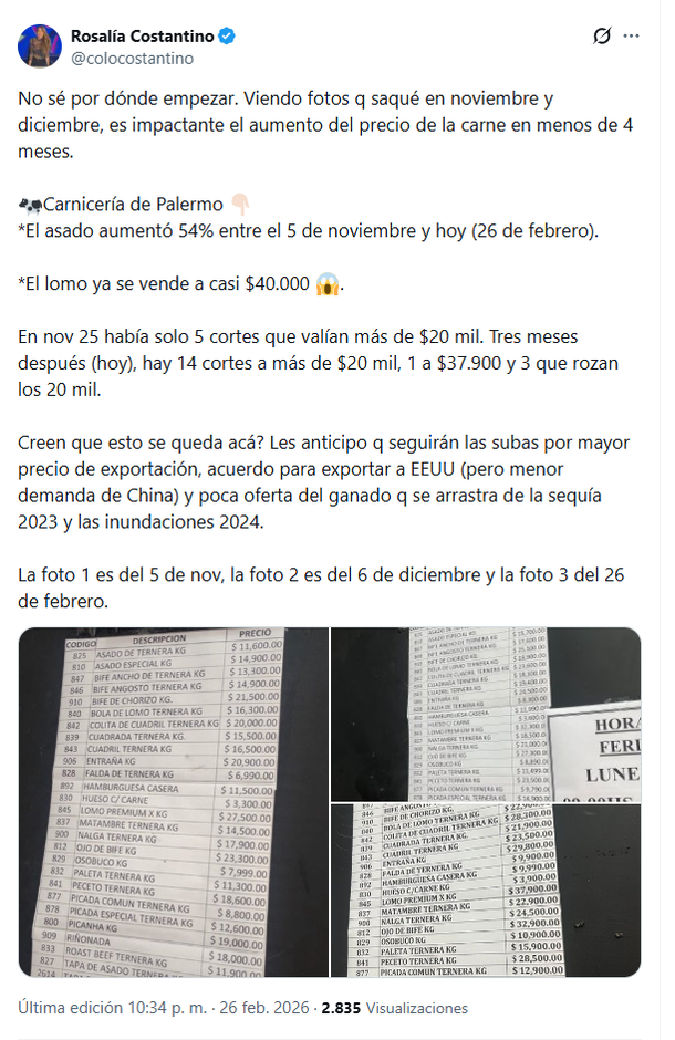 Rosalía Costantino relevó los precios de la carne en su barrio Rosalía Costantino relevó los precios de la carne en su barrio