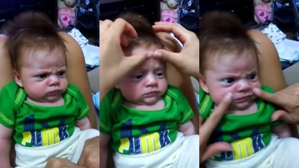 VIDEO: Un bebé está tan enojado que no puede cambiar la cara