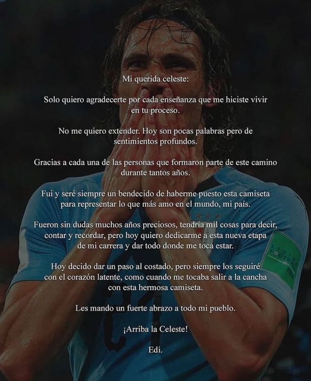 El comunicado de Edinson Cavani.