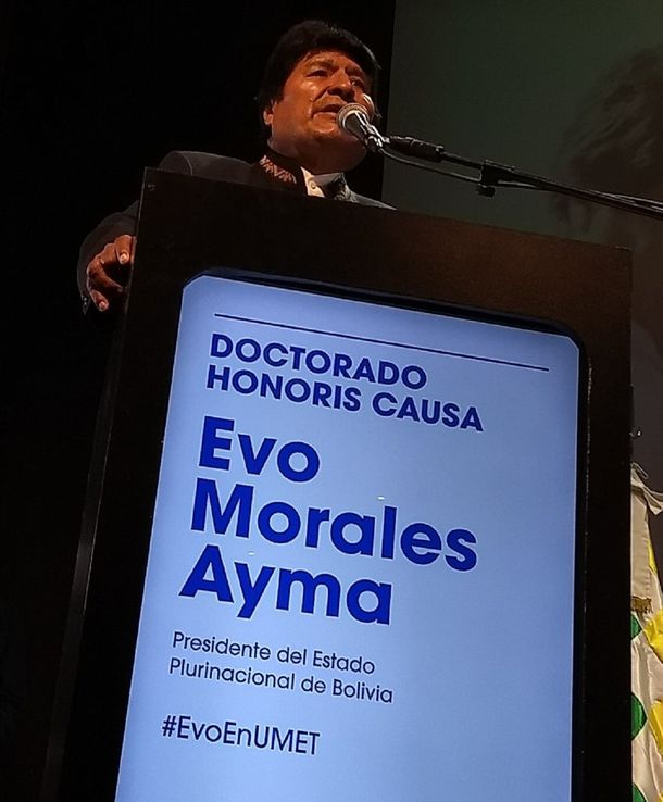 Evo Morales en la UMET - Crédito:&nbsp;@UMETeduar