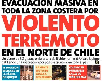 Así reflejaron el terremoto la tapa de los diarios chilenos