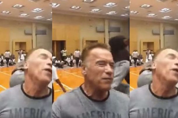 VIDEO: Arnold Schwarzenegger recibió una patada voladora durante una presentación