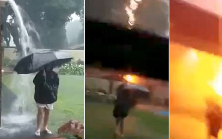 VIDEO: Jugaba con el paraguas bajo la lluvia, le cayó un rayo y sobrevivió de milagro