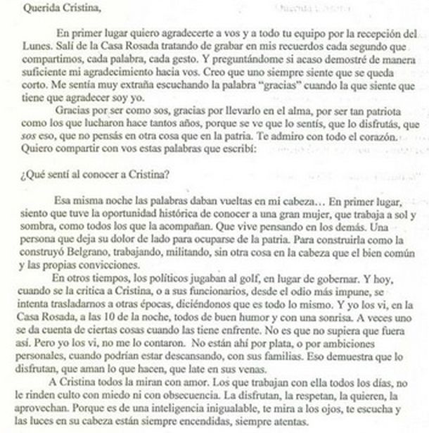 La carta que la nieta de Belgrano le envió a Cristina