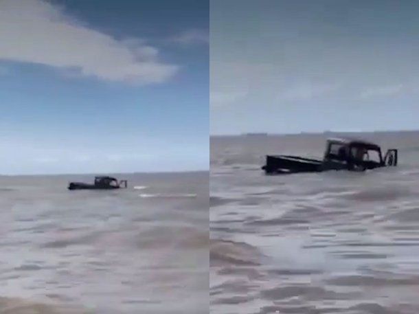Quisieron cruzar el Río de La Plata con una camioneta, quedaron atascados y tuvieron que escapar nadando