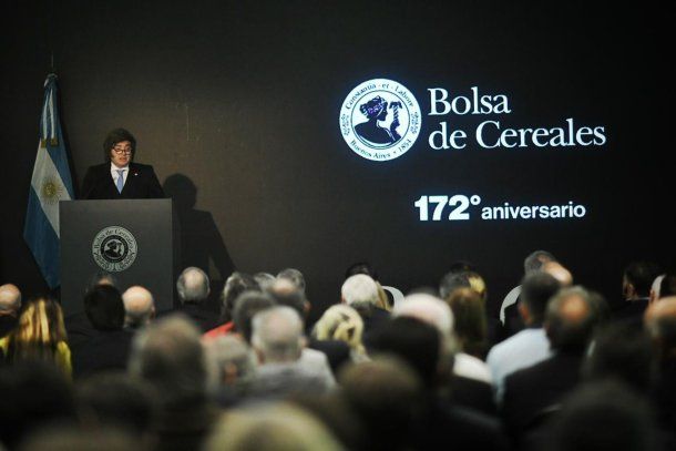 Javier Milei en la Bolsa de Cereales de Buenos Aires.