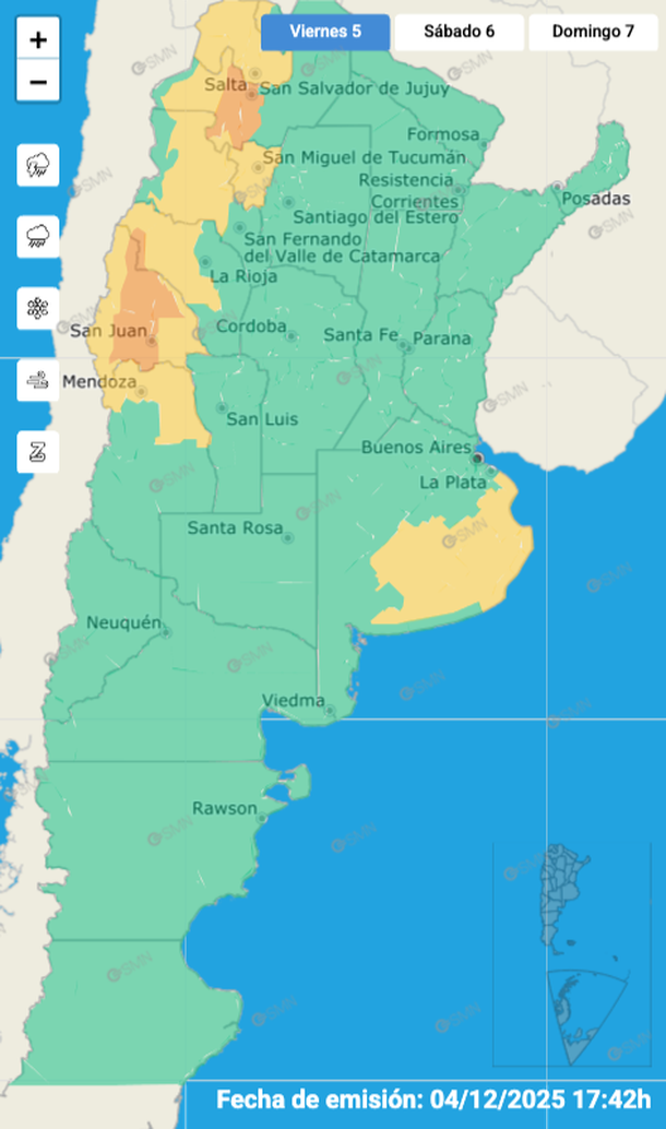 Alerta hoy viernes por tormentas fuertes en Buenos Aires y otras zonas del pa&iacute;s. Fuente: Servicio Meteorol&oacute;gico Nacional.