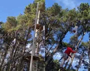 Video: una nena quedó colgando en un juego a 10 metros de altura