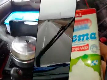 Peligro: un hombre cocina fideos al volante