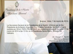 cristina kirchner tendra una audiencia con francisco en el vaticano el 17 de marzo cristina kirchner tendra una audiencia con francisco en el vaticano el 17 de marzo