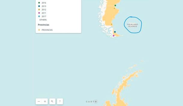 El Gobierno publicó otro mapa que llama Falkland a las Malvinas
