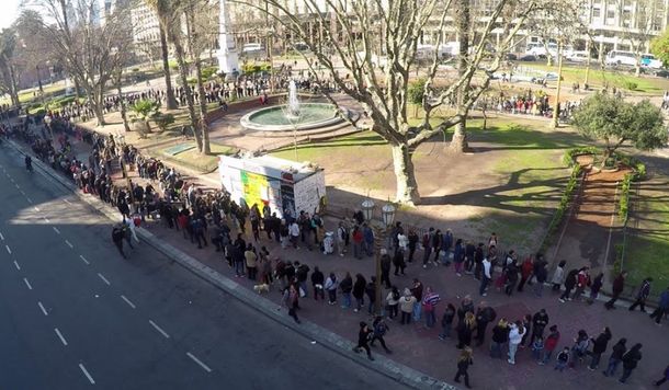 Frutazo en Plaza de Mayo: hubo largas filas para conseguir manzanas y naranjas gratis