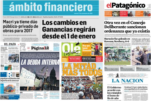Tapas de diarios del 17 de noviembre de 2016