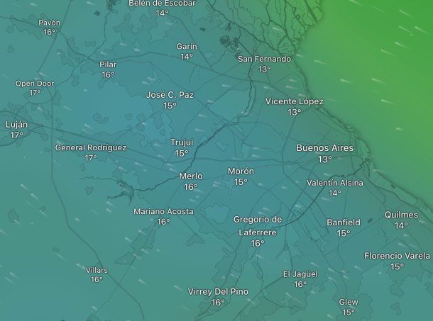Mapa de las lluvias para este martes en Buenos Aires. 