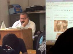 Un profesor miraba lencería en clase