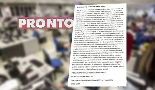 El comunicado de los trabajadores de Pronto