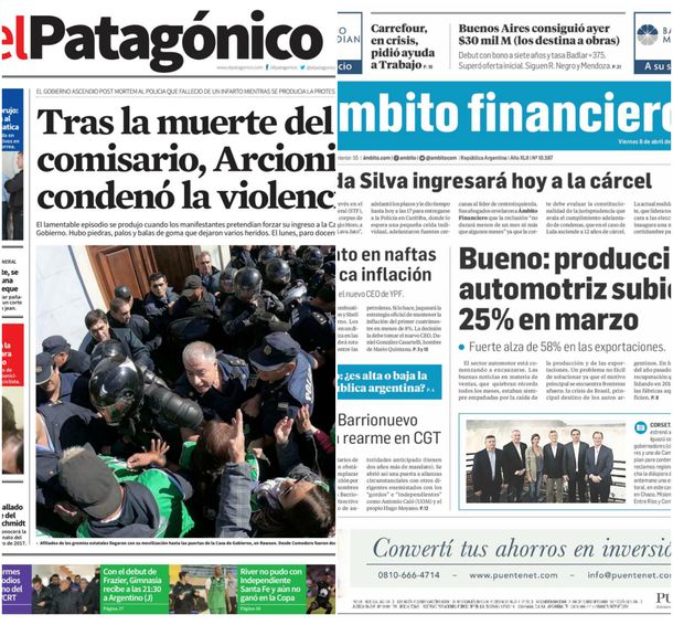 Tapas de diarios del viernes 6 de abril de 2018