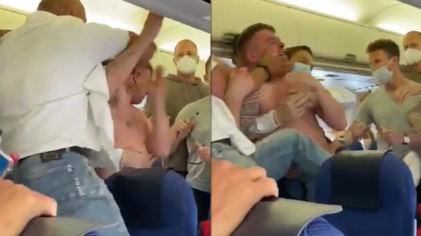 VIDEO: Feroz pelea en un avión por dos pasajeros borrachos que se negaron a usar el barbijo