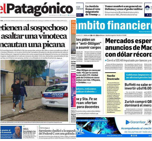 Tapas de diarios del martes 27 de febrero de 2018