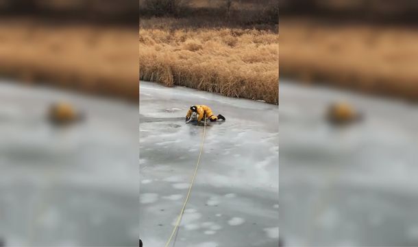 La policía tuvo que rescatar al perro que había quedado varado en el hielo