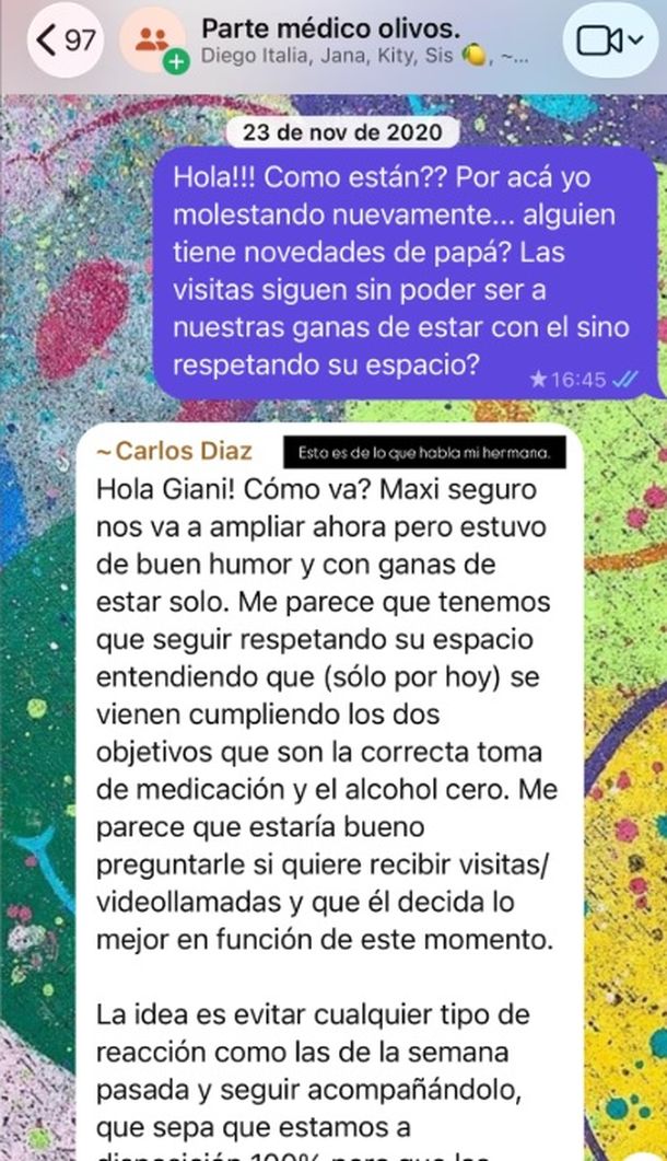 El chat de Gianinna con el psicólogo de Diego El chat de Gianinna con el psicólogo de Diego