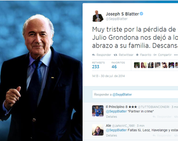 Blatter: Muy triste por la pérdida de un gran amigo
