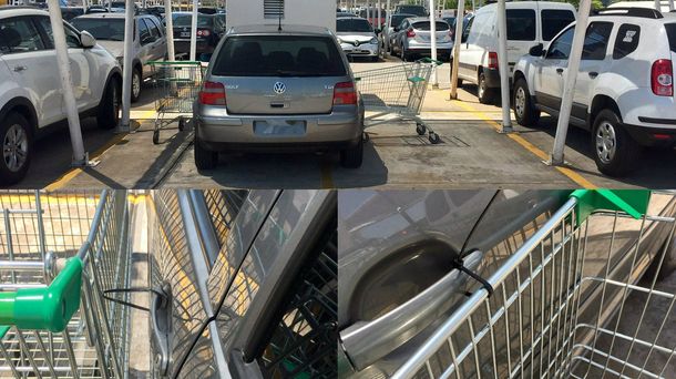 Estacionó mal el auto en un supermercado y recibió una lección