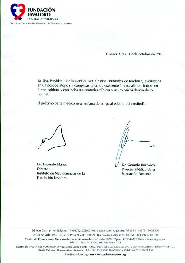 Éste es el quinto parte médico tras la operación de Cristina