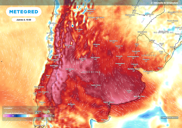 Mapa de calor para esta semana en la Argentina. Fuente: Meteored. Mapa de calor para esta semana en la Argentina. Fuente: Meteored.