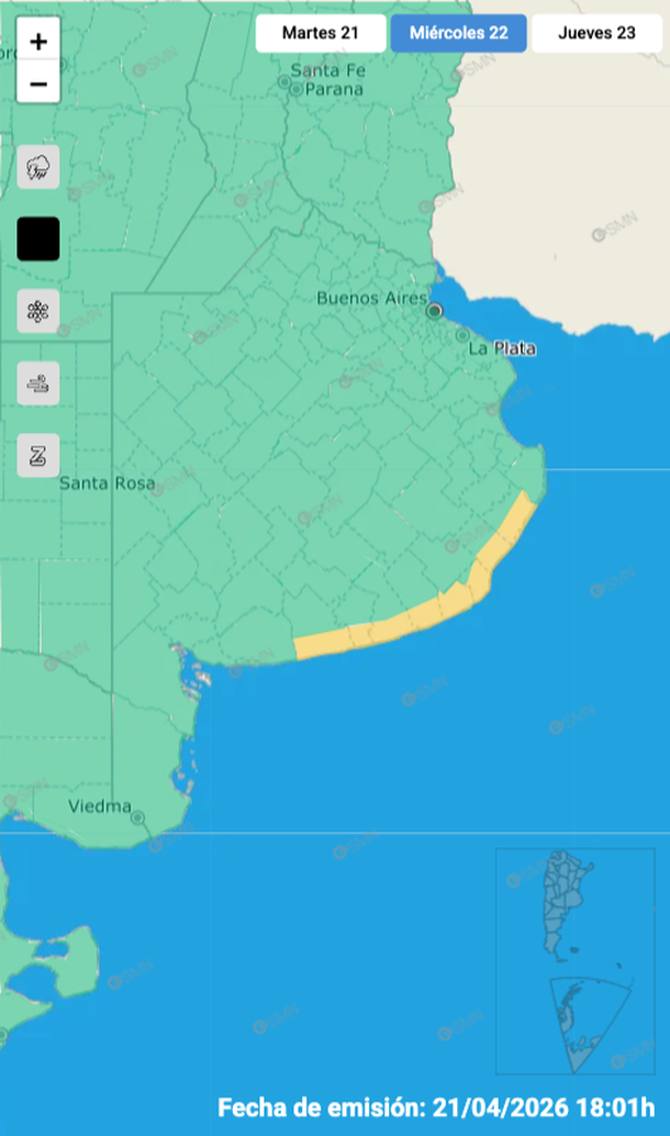El Servicio Meteorol&oacute;gico Nacional manten&iacute;a para este mi&eacute;rcoles una alerta por lluvias fuertes en Buenos Aires.&nbsp;