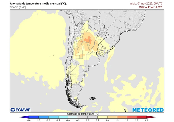 Estimaciones de temperaturas en la Argentina para las próximas semanas. Fuente: Meteored. Estimaciones de temperaturas en la Argentina para las próximas semanas. Fuente: Meteored. 