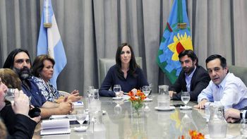 María Eugenia Vidal en la única reunión con docentes de la que participó. María Eugenia Vidal en la única reunión con docentes de la que participó.