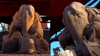 la asombrosa escultura de arena de un elefante y un raton jugando al ajedrez la asombrosa escultura de arena de un elefante y un raton jugando al ajedrez
