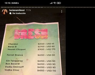 Memes por precios inalcanzables de la Bresh Uruguay en Punta del Este que posteó Luciana Milessi