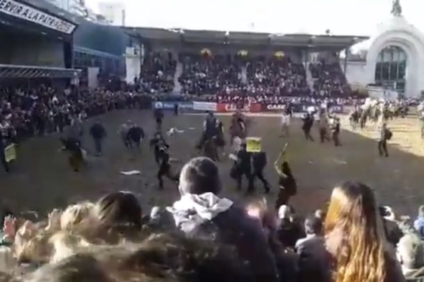 Un grupo de activistas se metió en la pista de la Exposición Rural y algunos gauchos los corrieron con los caballos