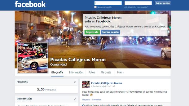 Picadas Callejeras en Morón, la página de Facebook en la que se organizan las carreras ilegales