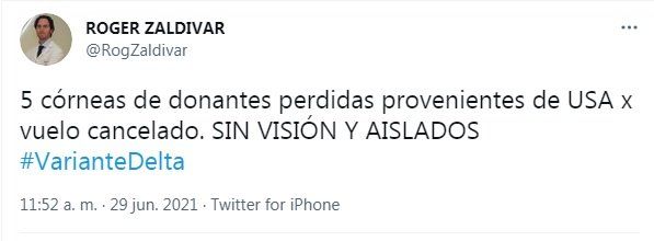 El tuit de Roger Zaldivar por la suspensión de vuelos