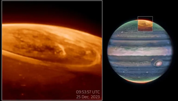 La NASA mostró cómo se ven las auroras boreales en Júpiter.