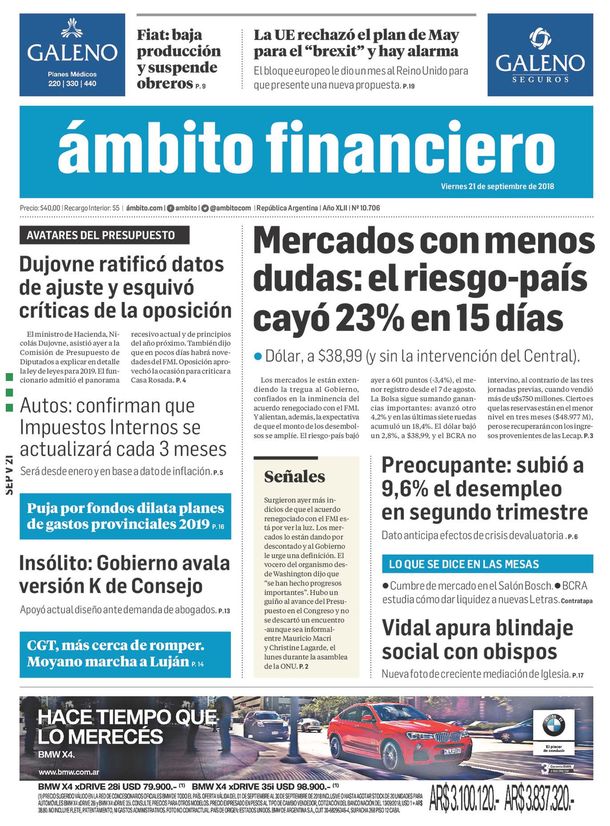 Tapas de diarios del viernes 21 de septiembre de 2018