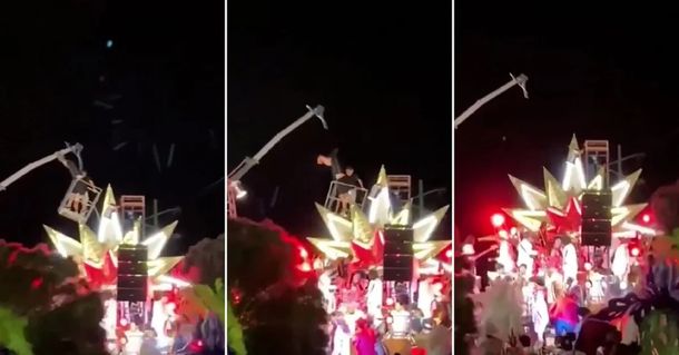 Accidente en el carnaval de Gualeguaychú: dos operarios resultaron heridos tras caer de una grúa