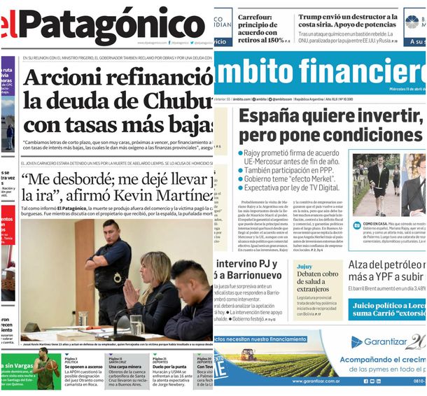 Tapas de diarios del miércoles 11 de abril de 2018