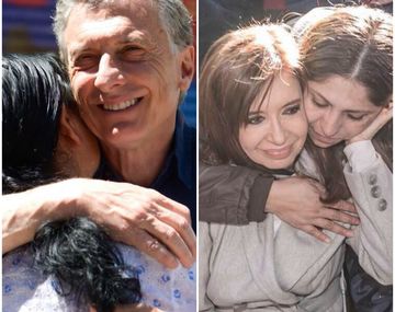 Mauricio Macri abraza a Margarita Barrientos y Cristina Fernández de Kirchner a una militante