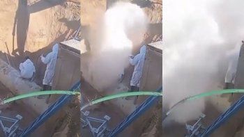 exploto un cano de agua y dos operarios fueron arrastrados por la presion exploto un cano de agua y dos operarios fueron arrastrados por la presion