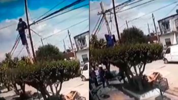 video: un operario murio electrocutado en un poste de luz en ituzaingo